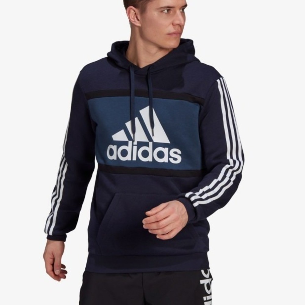 Adidas Mens Colorblock Hoodie Navy 2XL Pullover Sweatshirt Three Stripe